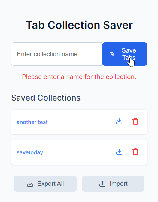 Tab Collection Saver Interface